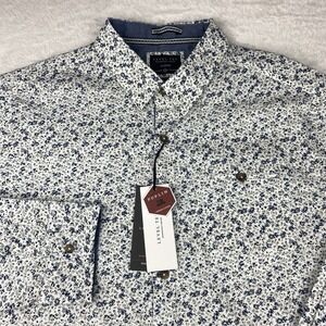 LEVEL TEN Shirt Mens XL White w/Blue Floral Print Contrasting Trim New w/Tags!